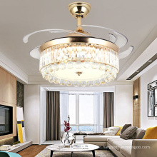 Modern Luxury Invisible Led Crystal Ceiling Fan Chandelier Lighting